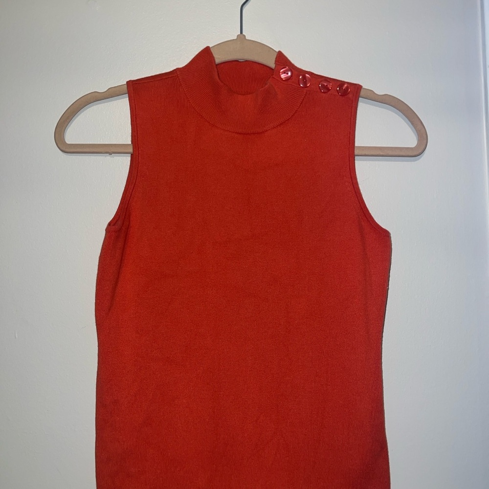 Sleeveless Orange Turtleneck Top